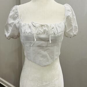 Kendall & Kylie Top Womens Small White Smocked  Cap Sleeve  Cropped